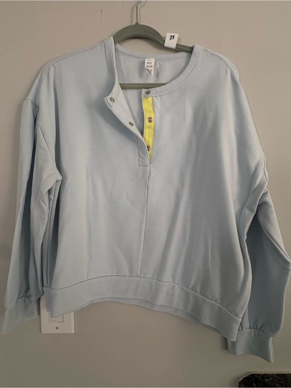 Light Blue Henley Pullover Top with Yellow Placket